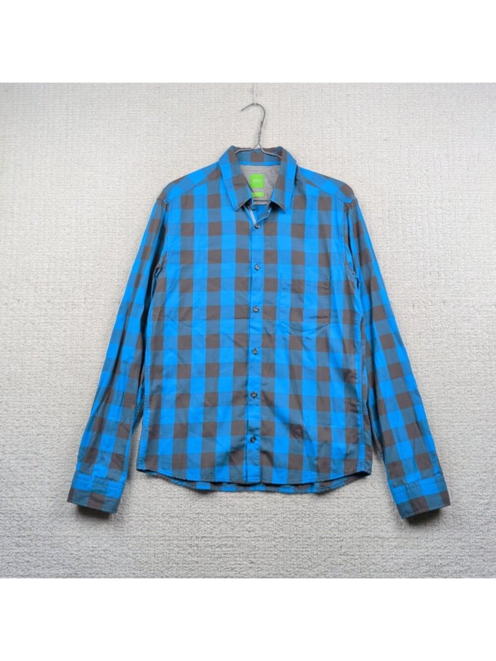 BOSS Hugo Boss Mens Dress Shirt M Blue/Brown Plaid Regular Fit Preppy Lumberjack